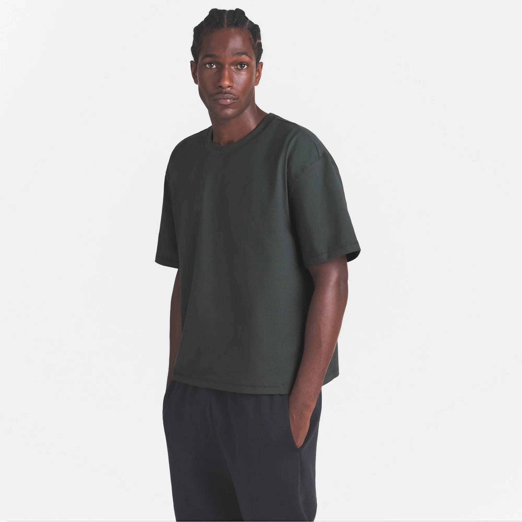 HEAVYWEIGHT COTTON MENS RELAXED CROPPED CREWNECK | DEEP SEA