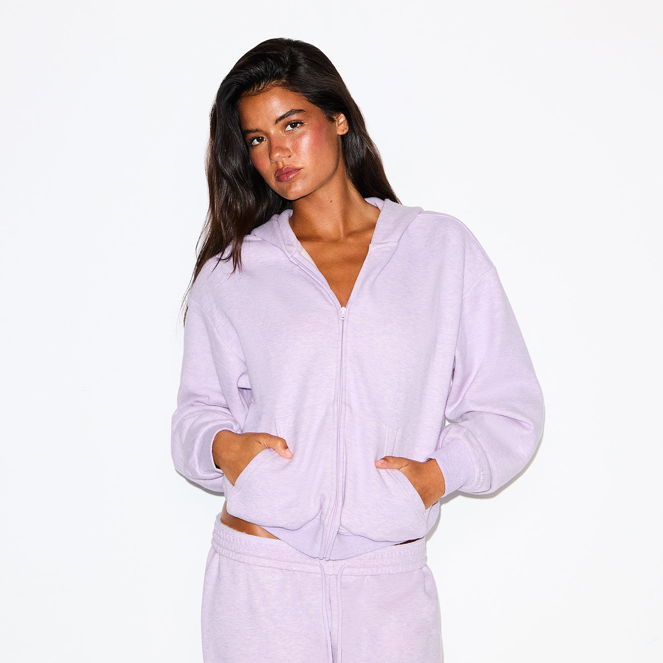 COTTON FLEECE ZIP UP HOODIE | PURPLE HEATHER